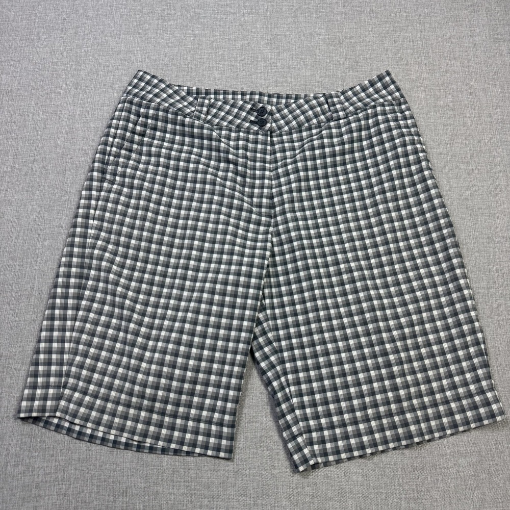 Nike Golf Bermuda Shorts Womens 12 Gray Performance Plaid Dri-FIT 12" Inseam